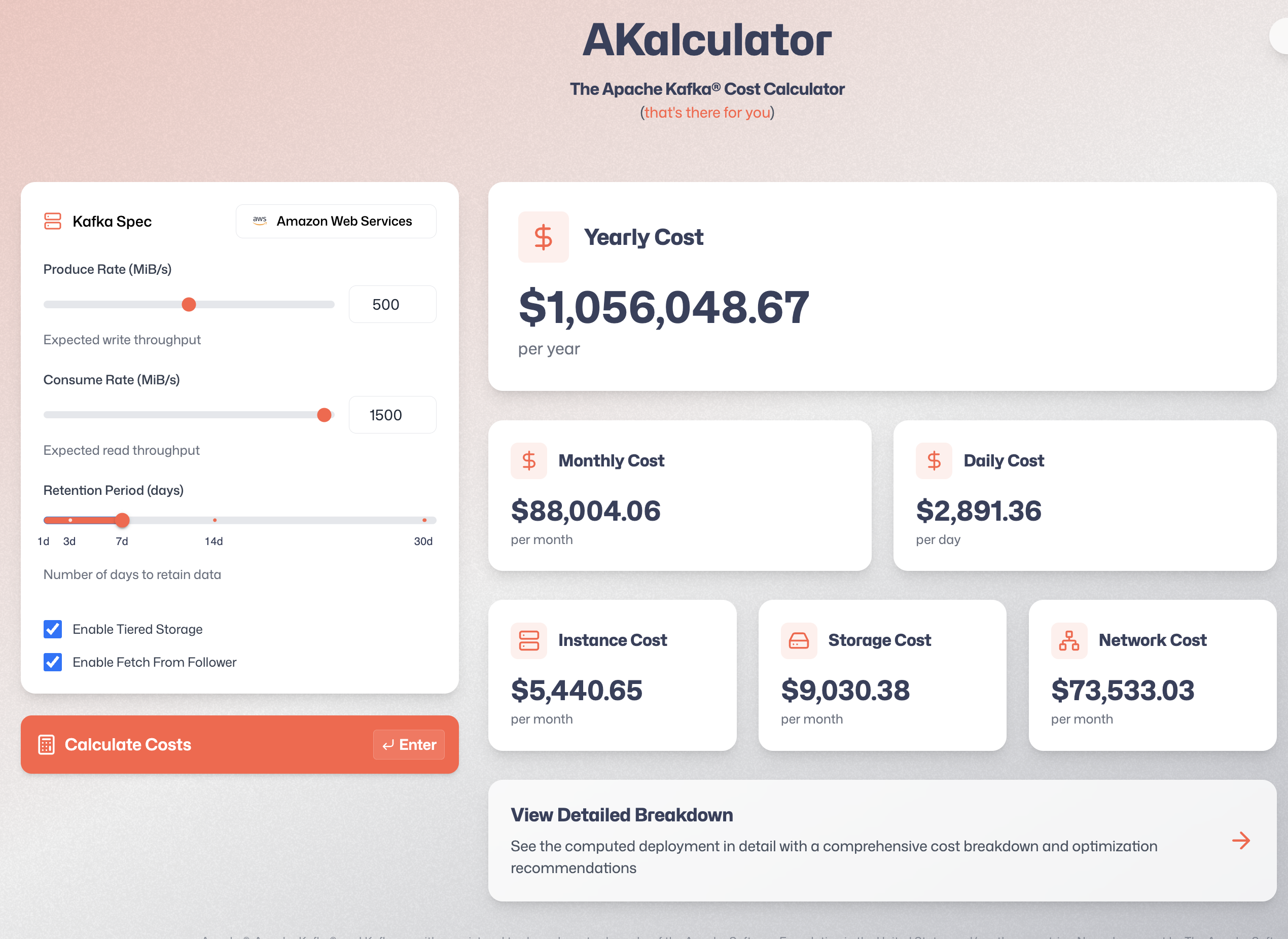 akalculator cost calculation